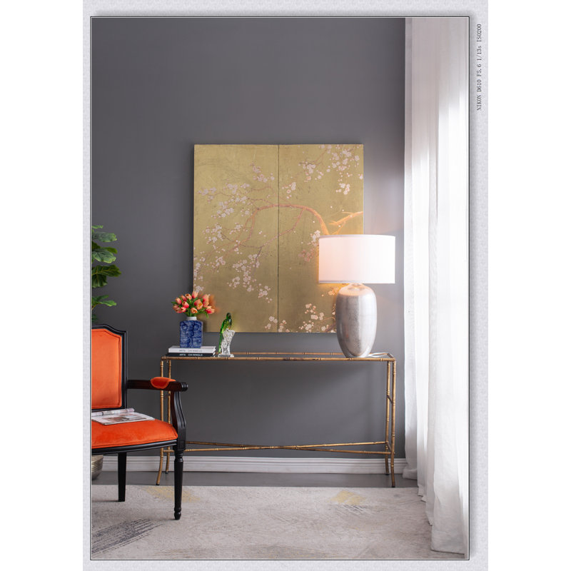 Console 56,5 x 14 x 30 po or antique, plateau en miroir