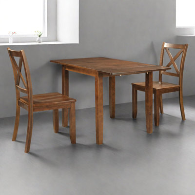 Ensemble de table de salle à manger à abattants en bois 3 pièces avec 2 chaises à dossier en X pour les petits espaces