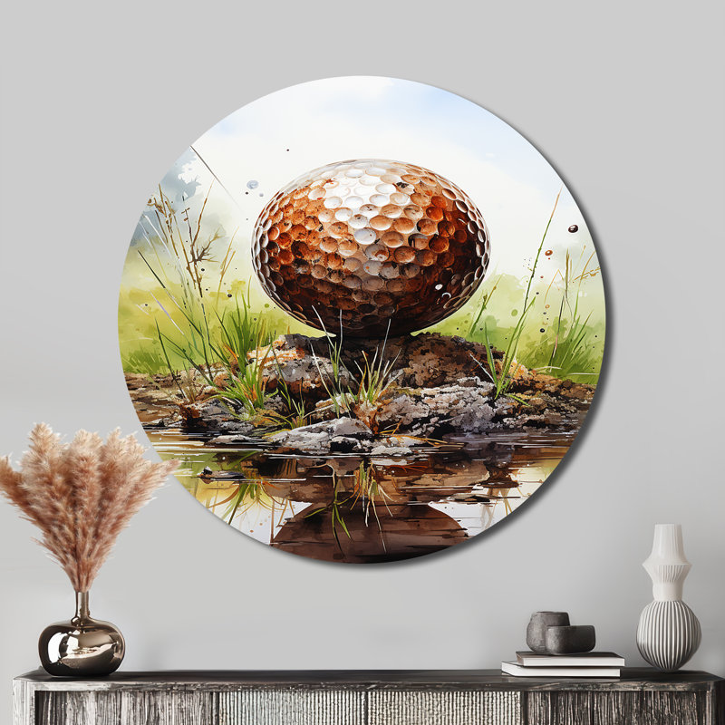 Minimalisme, balle de golf II - art rond en métal, H 16 po x l 16 po