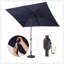 Parasol rectangulaire imperméable et lampes solaires 6,5 pi X 10 pi , 26 lumières DEL, bouton-poussoir inclinable, manivelle en bleu marine