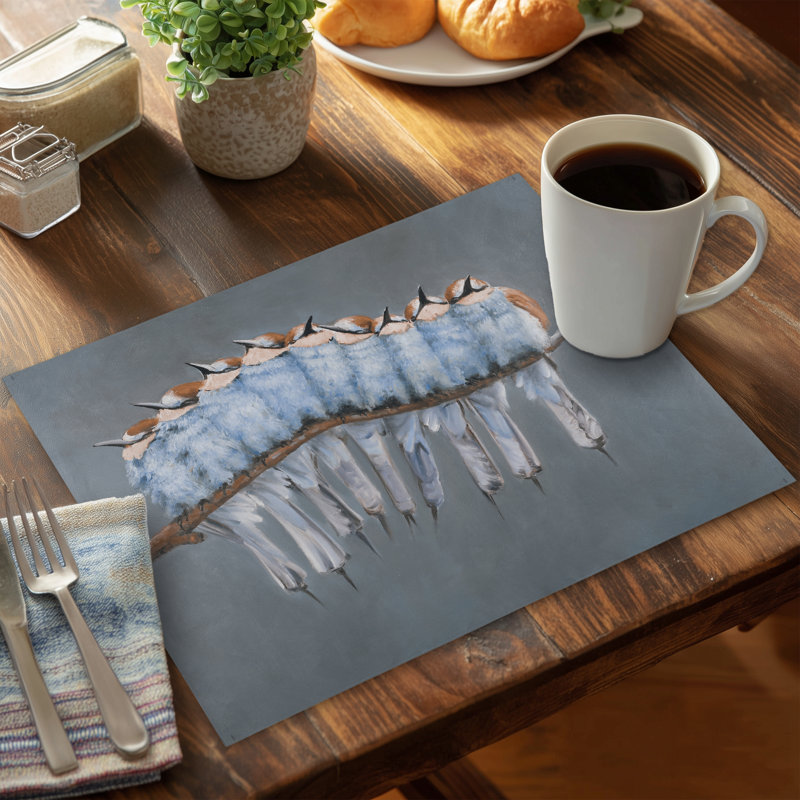Blue Bird Animals Polyester Placemat | Small Birds on Branch Decor