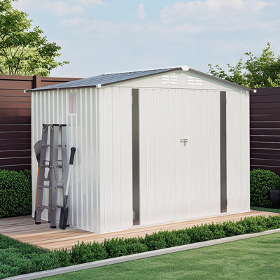 Metal Outdoor Garden Storage Shed, Tool Shed With One Window And Two Lockable Door, Metal Tool Shed For Garden Tool Storage, Bike Storage