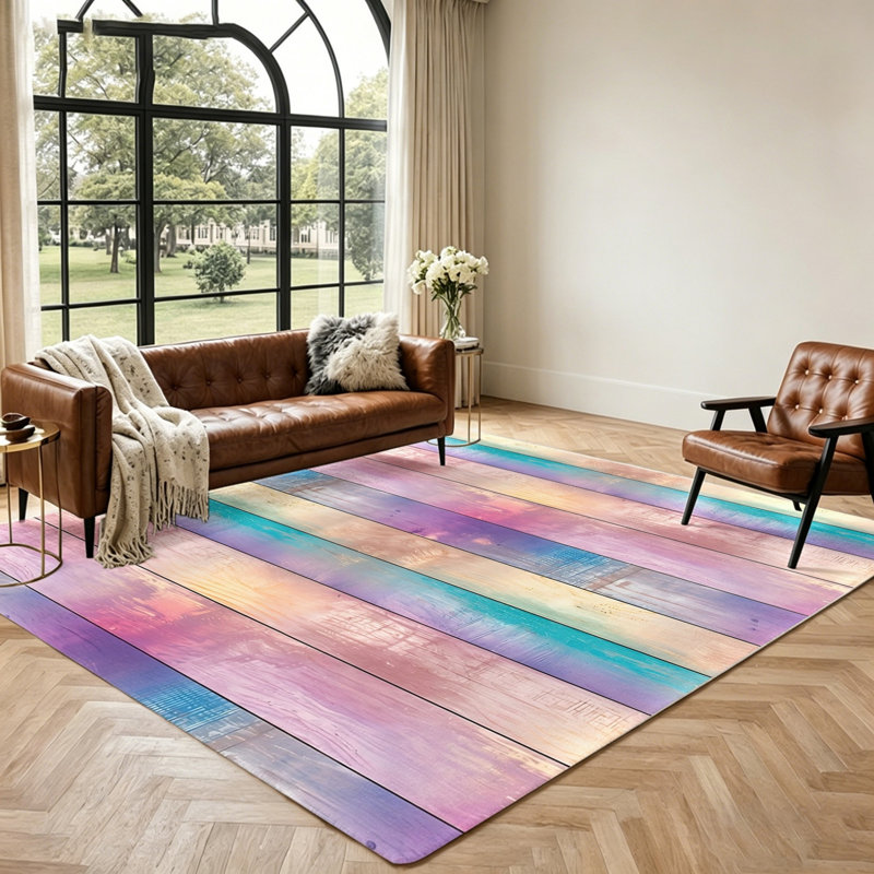 Colorful Wood Plank Area Rug, Home Decor, Living Room and Accessories, Bedroom, Unique, Wall, Rugs for, Farmhouse