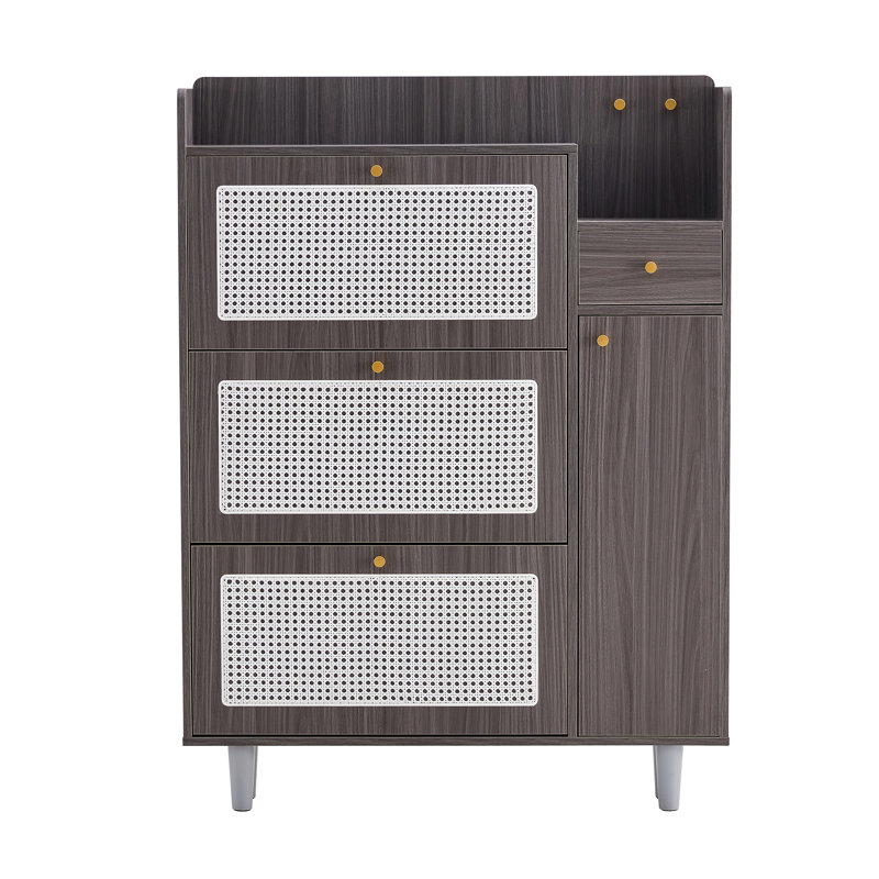 Gray Shoe Organizer Cabinet With Japanese Pattern, Modern Minimalist, 03, Keeps Footwear In Minimalist Bedroom Drawer, Look Cabinet, , 27.56 In. Wide Package