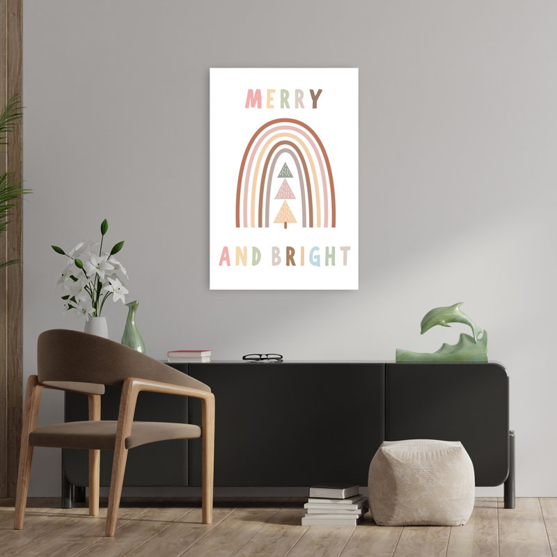 Boho Rainbow Christmas Trees Minimalist Modern Playful Winter Landscape Wall Art Print 1 Piece Wrapped Canvas Wall Art