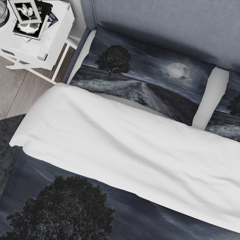 Paved Road Under A Full Moon - Ensemble de housse de couette nautique et côtier - Polyester en microfibre