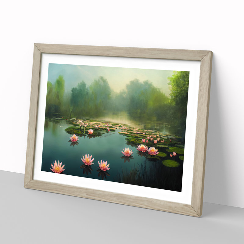 Special Water Lily Pond - Framed Print, 46cm H x 64cm W, Oak Frame