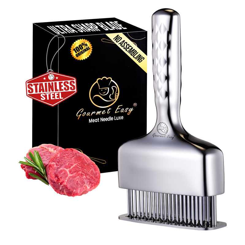 Meat Tenderizer Tool, Stainless Steel Blade Tenderizer for Meat – Extra Long Handle, Rustproof One-Piece Meat Tenderizer Mallet & Hammer, Steak Cooking Accessories, No Assembly Needed, 5-Year Warranty