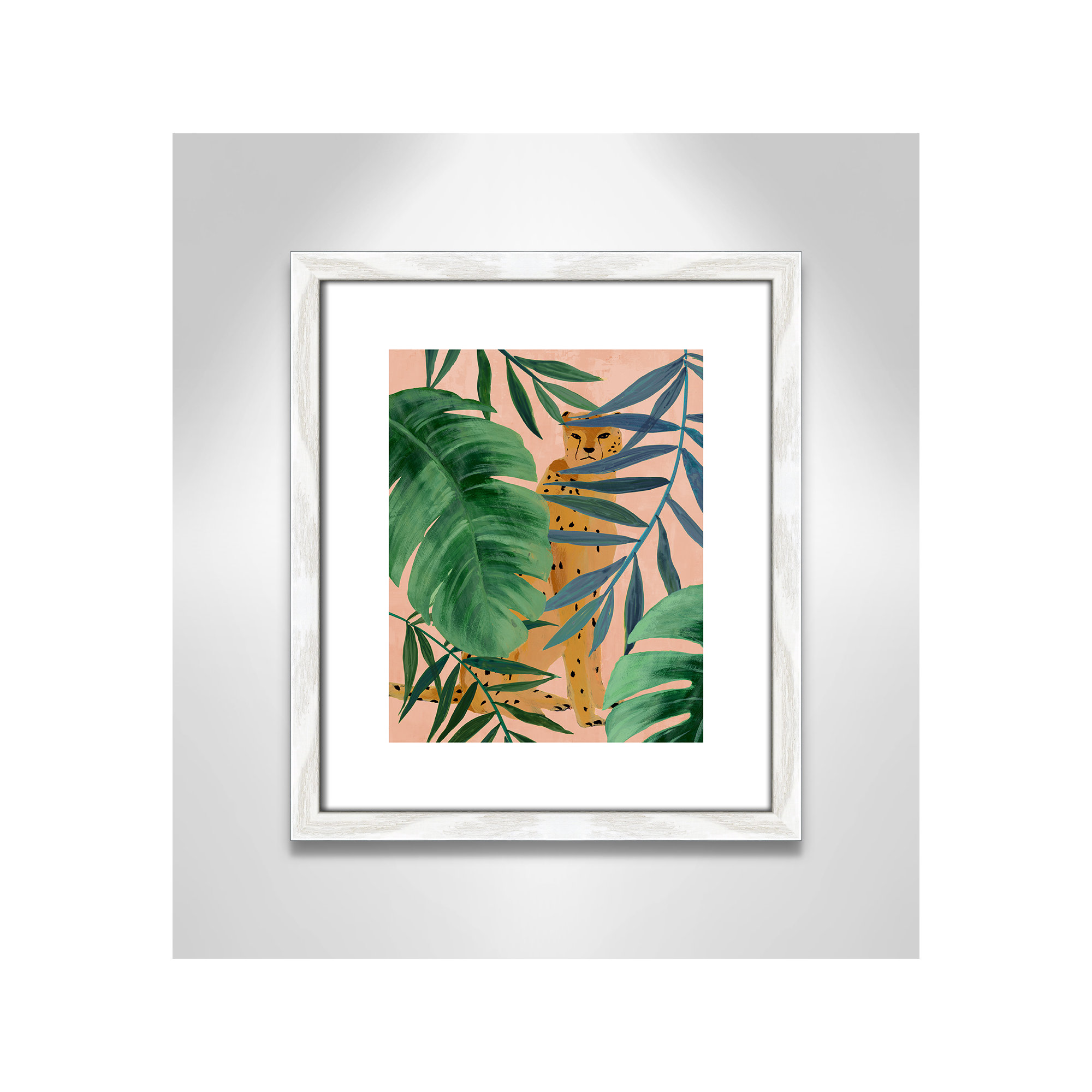 Silent Jungle - Painting Print, White Wood Framed Paper, 15" H x 13" W x 0.75" D