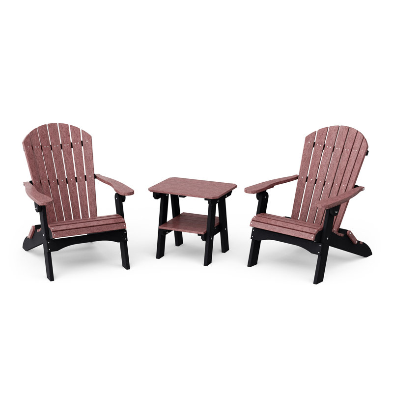 Heritage 3-Piece Folding Adirondack Set with Side Table, Cherrywood/Black