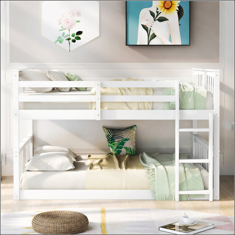 Full Over Full Bunk Bed With Ladder, Full, White