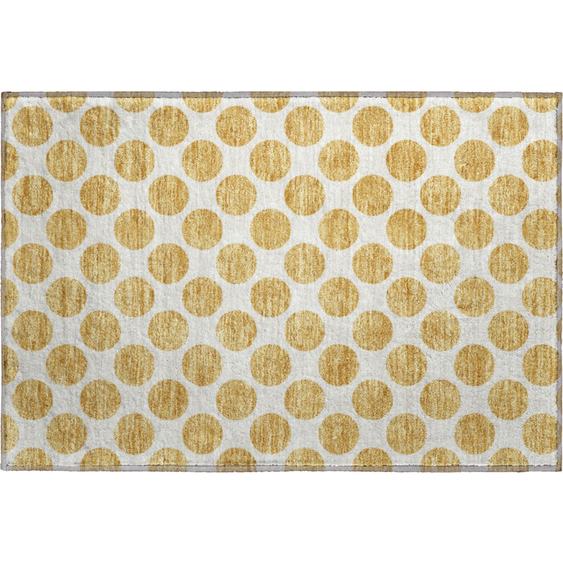 Premium Machine Washable Prisco Gold Rug, Rectangle 1'8" x 2'6"