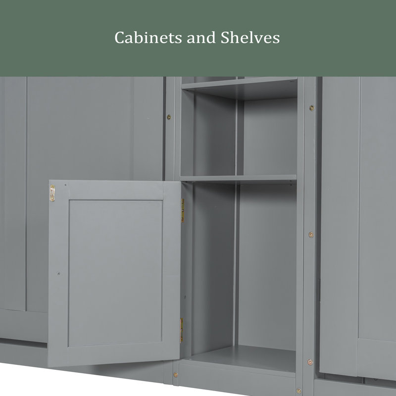 Lits simples escamotables doubles avec armoires et tablettes, gris