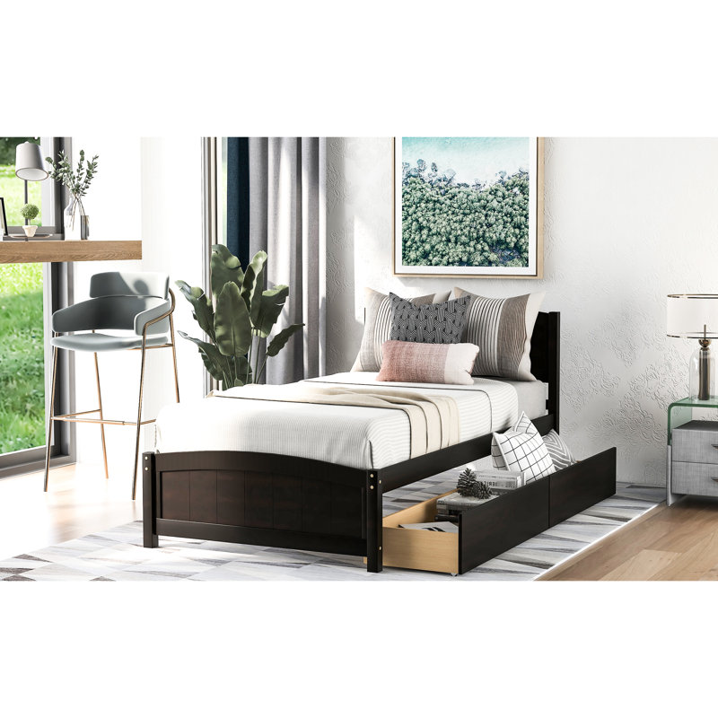 Lit simple avec deux tiroirs en bois massif attrayant pour lit plateforme