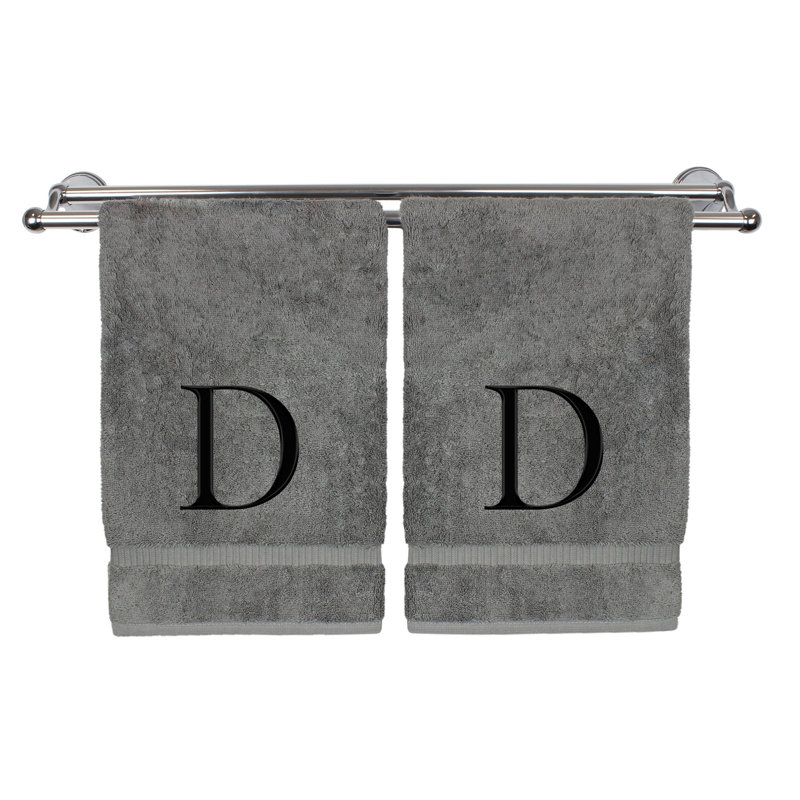 Essuie-mains monogrammés - ensemble de 2 - lettre bloc, D, Gris/noir