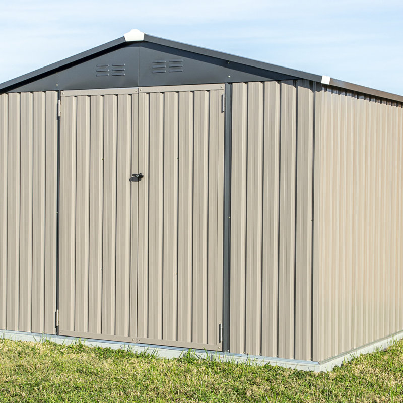 Tan 6' x 8' Galvanized Steel Outdoor Storage Shed with Lockable Doors