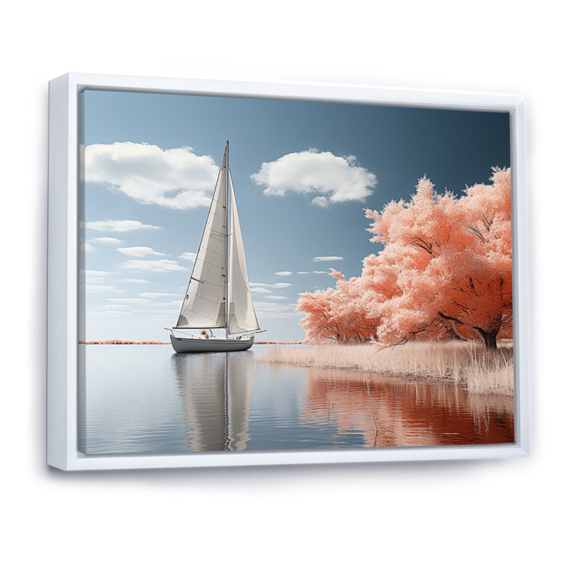 Voilier, sérénité III sur toile, Cadre flottant blanc, 24" H x 32" W