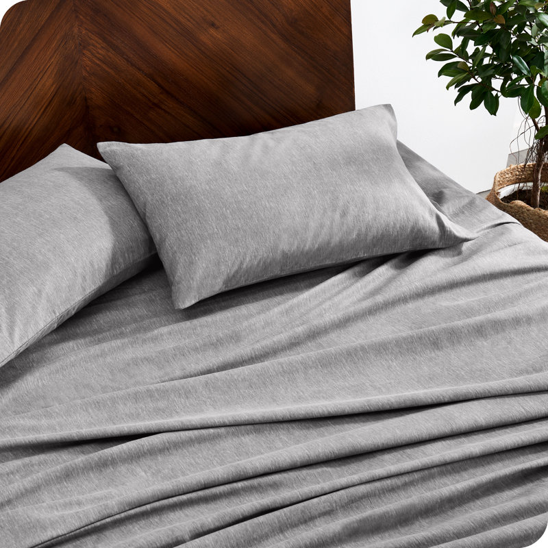 100% Cotton Flannel Sheet Set, Queen Sheet Set with 2 Pillowcases, Heather Light Gray