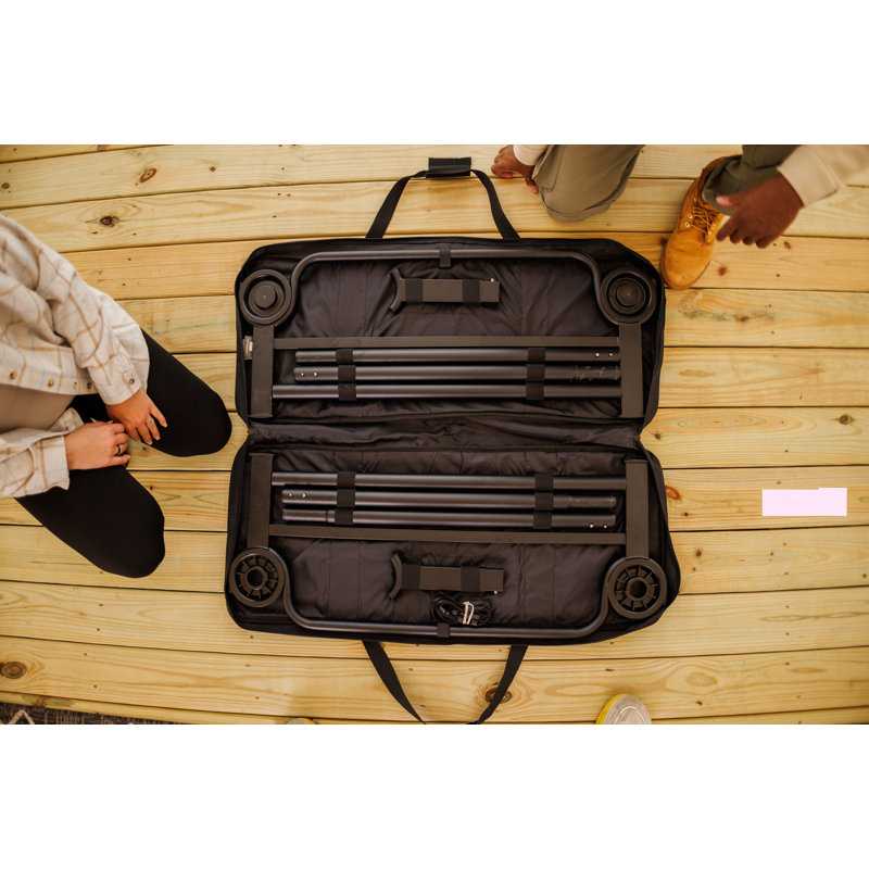 Black Steel Double Camping Cot with Storage Organizers