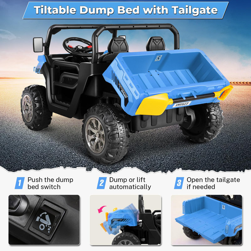 Blue 24V 6-Wheel Kids Ride-On Dump Truck with Remote Control