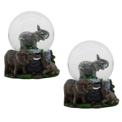 "2-PC Set" ICE ARMOR 3.5"H Elephant Glitter Snow Globe Statue Sculpture Ornament Decoration Home/Room Decor and Unique Gift Ideas for Housewarming, Holidays and Birthdays Great Collectible Addition