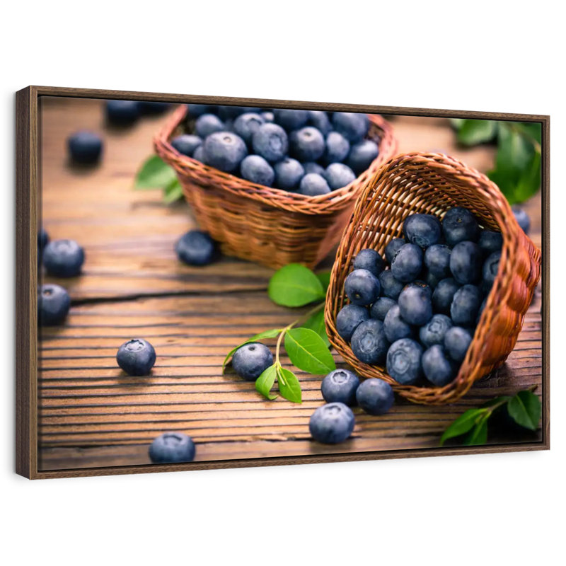 Bleuets, 37 po x 25 po, Cadre flottant en noyer