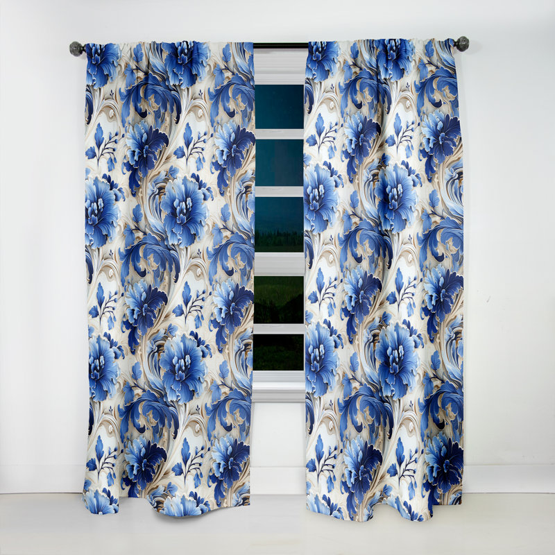 Panneaux de rideaux majestueux à volutes Majestic Cobalt, L 52 po x L 90 po