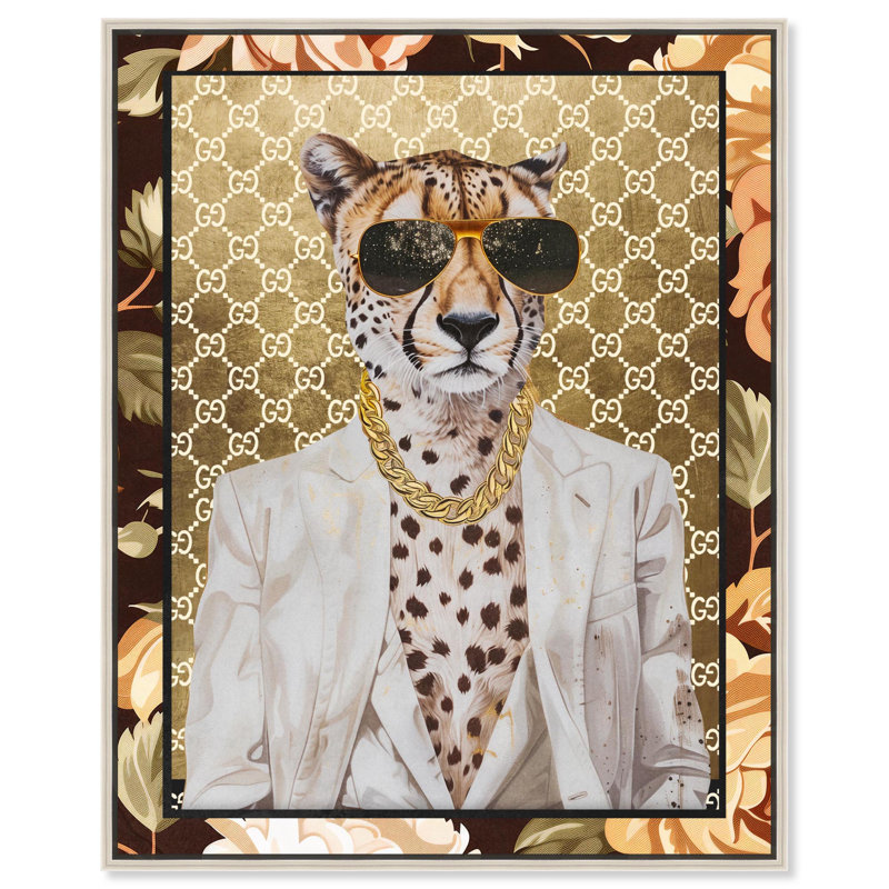 Art mural classique sur toile avec guépard, H 37 po x l 31 po, Cadre flottant argent