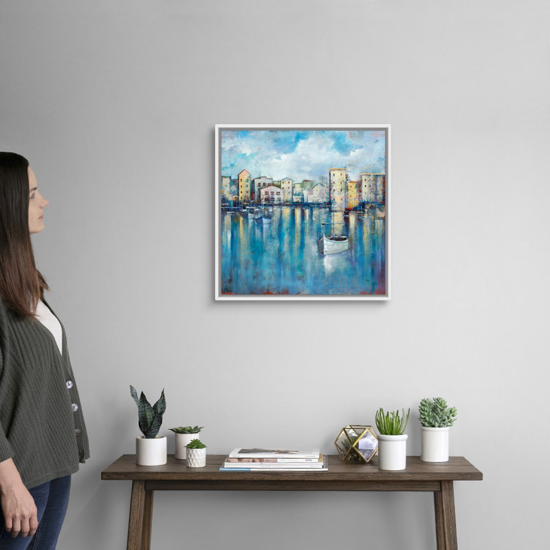" Inner Harbour " by Jason Jarava, White Floating Frame Canvas, 22" H x 22" W x 1.75" D