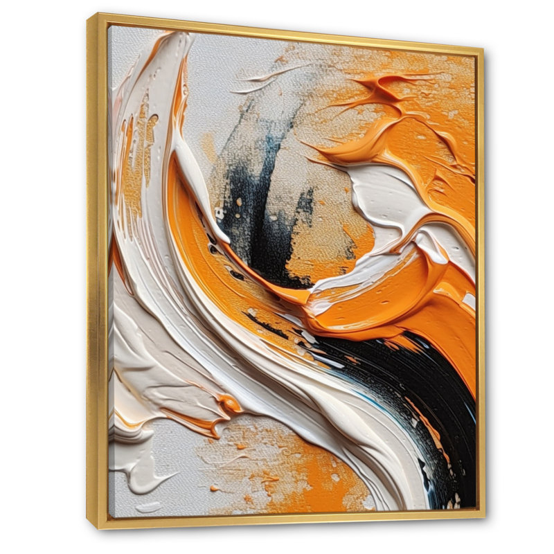 Orange et noir Mystic Spirals IV - Abstract Spirals, art mural sur toile, H 32 po x l 24 po, Cadre flottant doré
