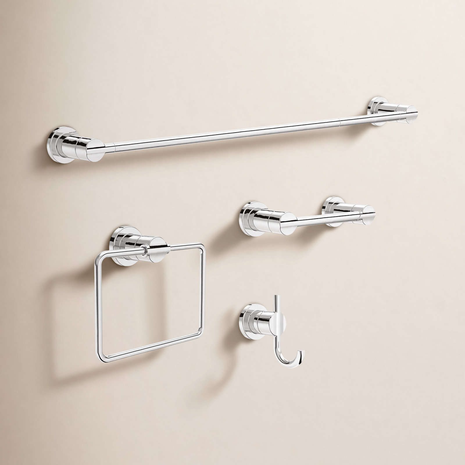 Nicoli 4-Piece Bathroom Hardware Set, Polished Chrome
