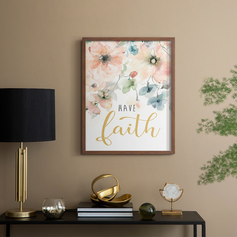 «Have Faith», reproduction encadrée - bois massif, Noyer, H 21 po x l 17 po
