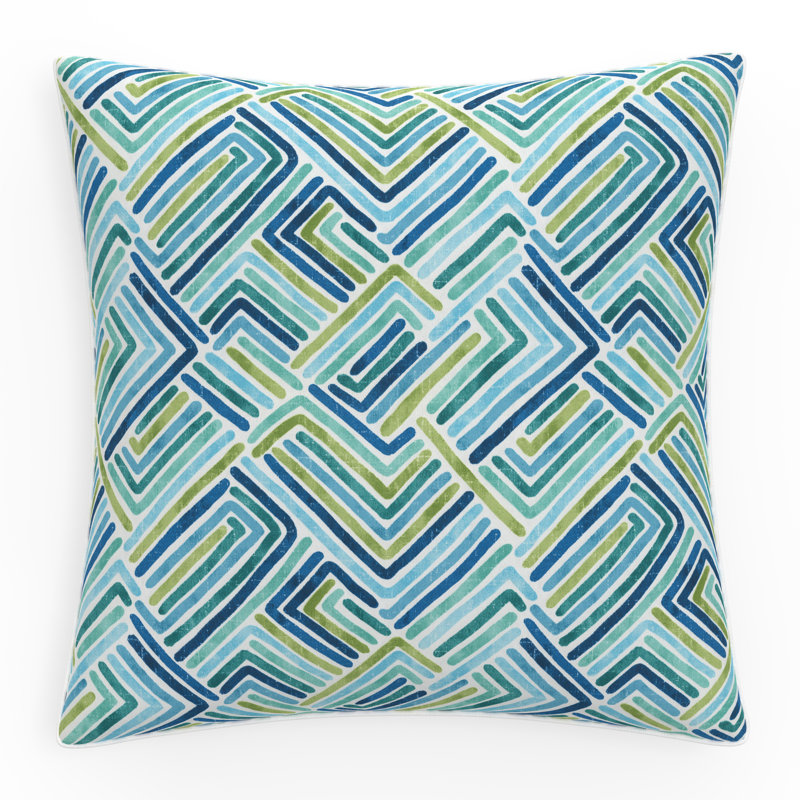 Estie Ocean Geometric Blue and Green Outdoor Throw Pillows, Set of 2