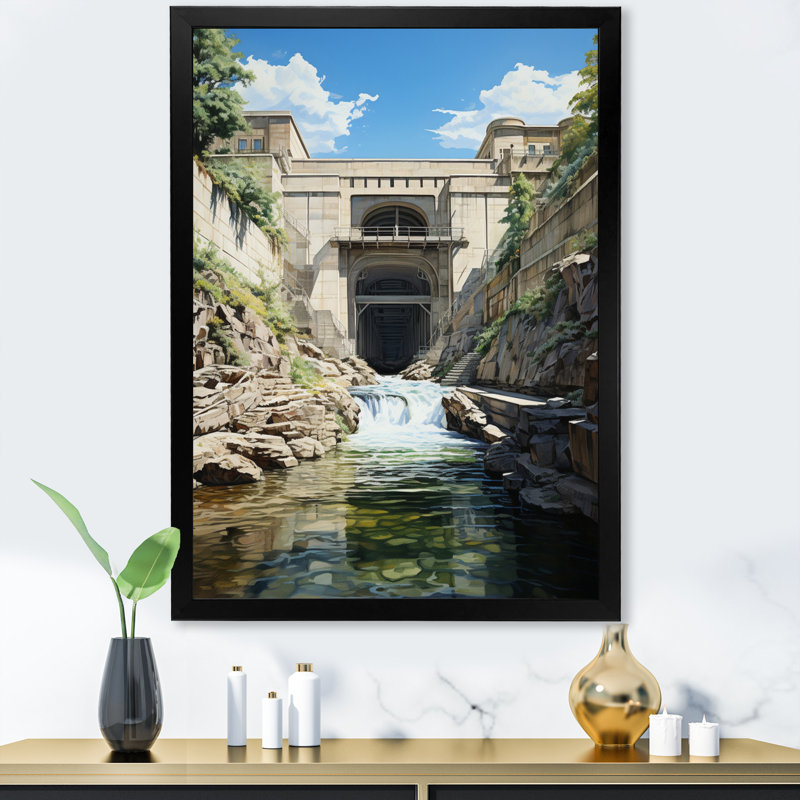 Barrage, structure, symétrie architecturale - décor mural de paysages urbains, H 32 po x l 16 po x P 1 po, Cadre photo noir