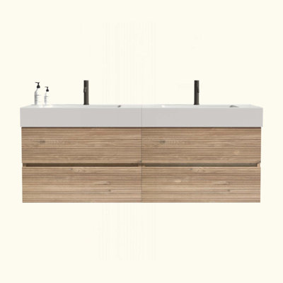 Meuble-lavabo de salle de bain avec lavabo en quartz d'ingénierie et tiroirs souples, meuble-lavabo mural flottant pour salle de bain moderne, lavabo une pièce brillant, KD