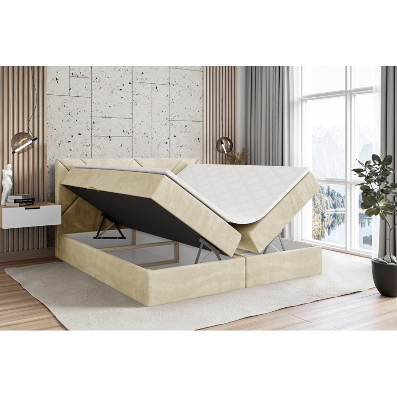 Bed, 160cm W x 200cm L, Beige