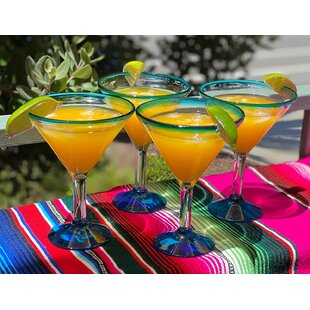 12 oz Margarita Cocktail Glasses + Colorful Party Rims, Set of 4, Heavy