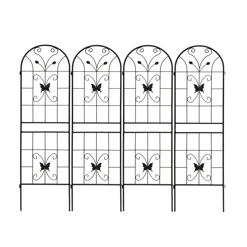 Ensemble de 4 treillis de jardin en métal antirouille pour plantes d'extérieur noir pour plantes grimpantes
