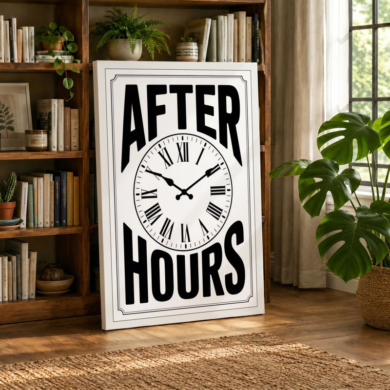 After Hours Clock Typography - Wrapped Canvas, 24x16 - 61.0 x 40.6 cm, Teal Border