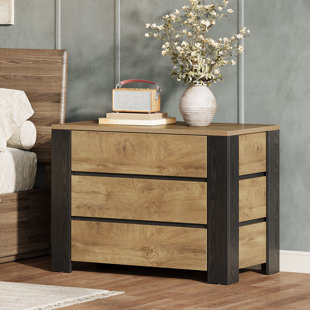 Table de chevet 35,5 po à 3 tiroirs, grande table de chevet pour chambre à coucher