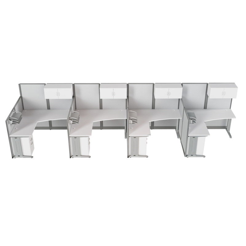 Poste de travail à panneau en forme de L pour 4 personnes 63H x 129W Regency, blanc pur, White