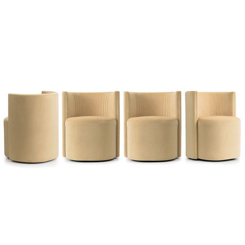 Velvet Upholstered Rolling Dining Chairs with Wheels, Cream