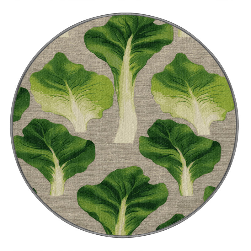 Washable Lettuce Butterhead Vegetables Area Rug, Round 5'