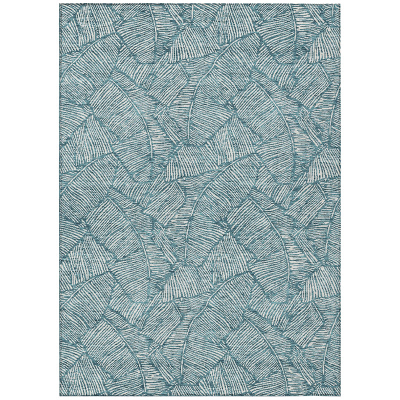 Tapis bleu sarcelle lavable extérieur floral 5 pi x 8 pi