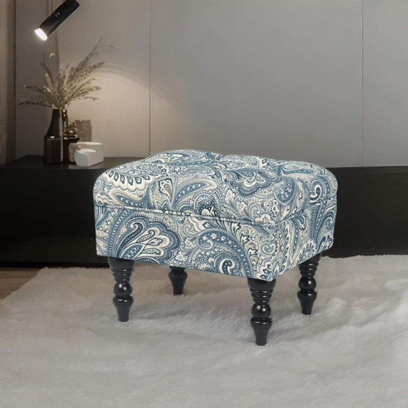 Repose-pieds Cauley, 100% lin cachemire bleu