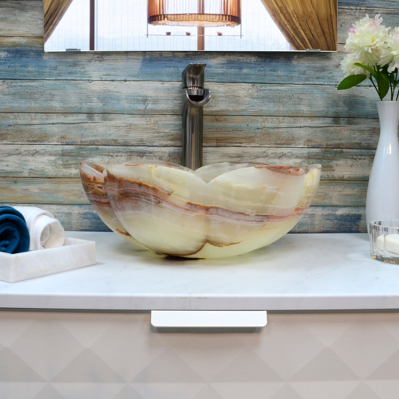 Lavabo vasque à fleurs en onyx vert clair 16 po - Lavabo en pierre naturelle - Lavabo à motif floral poli pour salle d'eau et salle de bain principale
