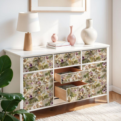 Carrelage floral auto-adhésif et amovible, papier peint auto-adhésif de luxe, sauge, rosé, lavande, 17,7 po x 118 po (45 x 300 cm)