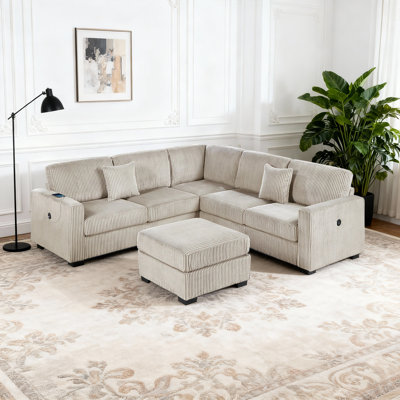 4-piece L-shaped Sectional Sofa With Ottoman & Usb Charging Ports, Modern