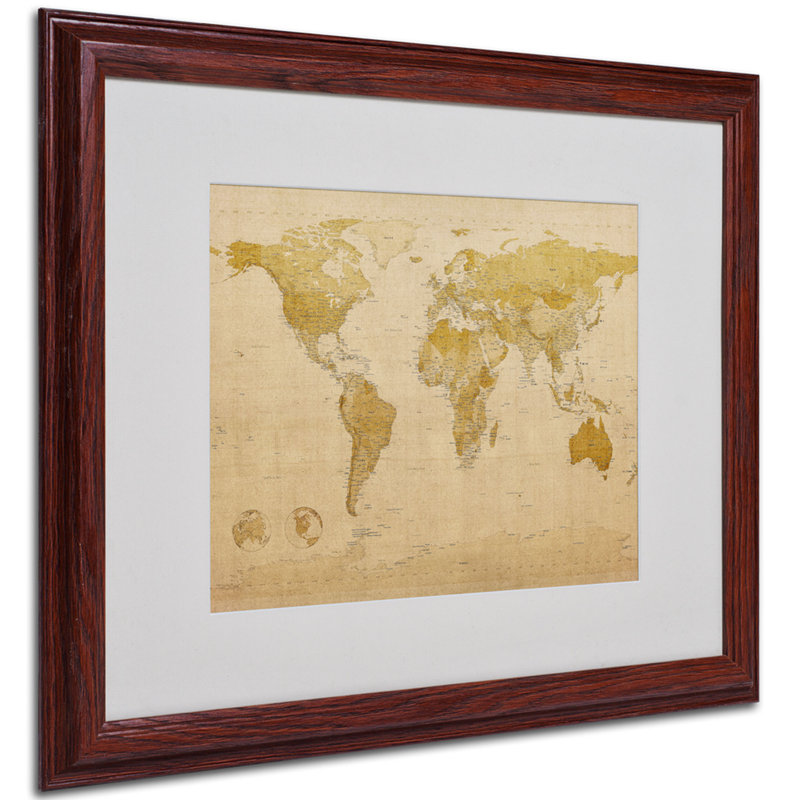 « world map antique » par michael thompsett, impression sur toile, H 16 po x l 20 po, Brun - Biseautée