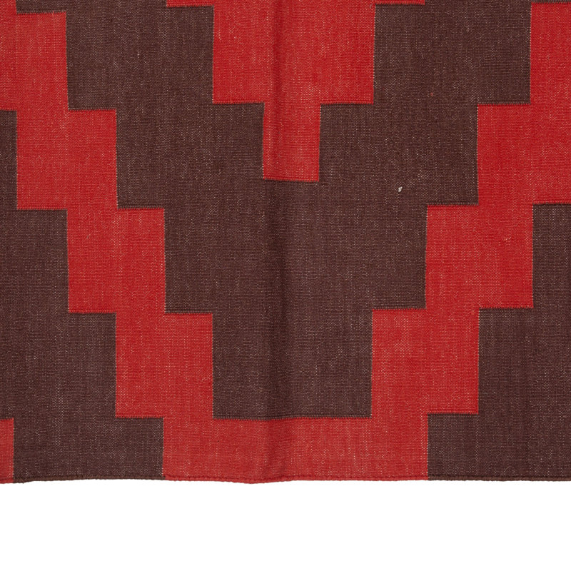Brown & Red Geometric Flatweave Cotton Rug, Rectangle 7'10" x 9'10"